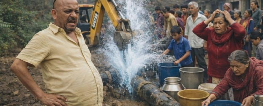 “मुख्य पानी पाइप फुट्दा पथरिया बजारमा खानेपानी आपूर्ति अवरुद्ध”