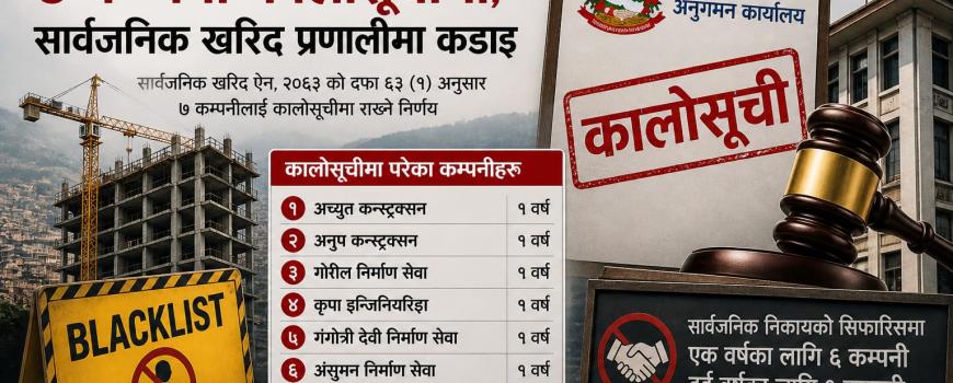 कचनकवलको अच्युत कन्स्ट्रक्सनसहित ७ कम्पनी कालोसूचीमा