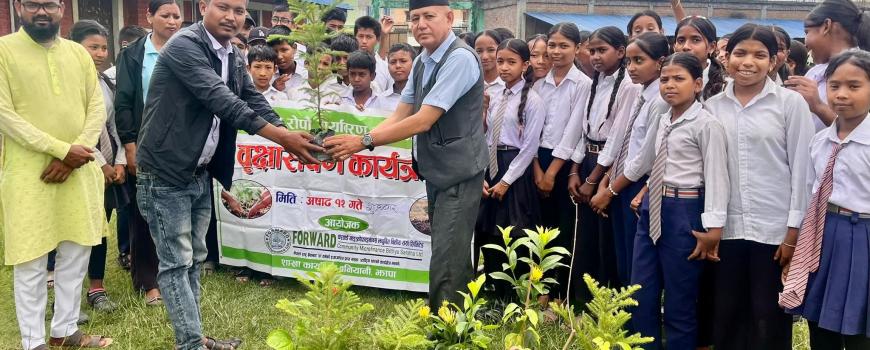 हरित विद्यालय निर्माणमा फरवार्डको पहल, लक्ष्मी माविलाई शोभनीय प्रजातिका बिरुवा हस्तान्तरण
